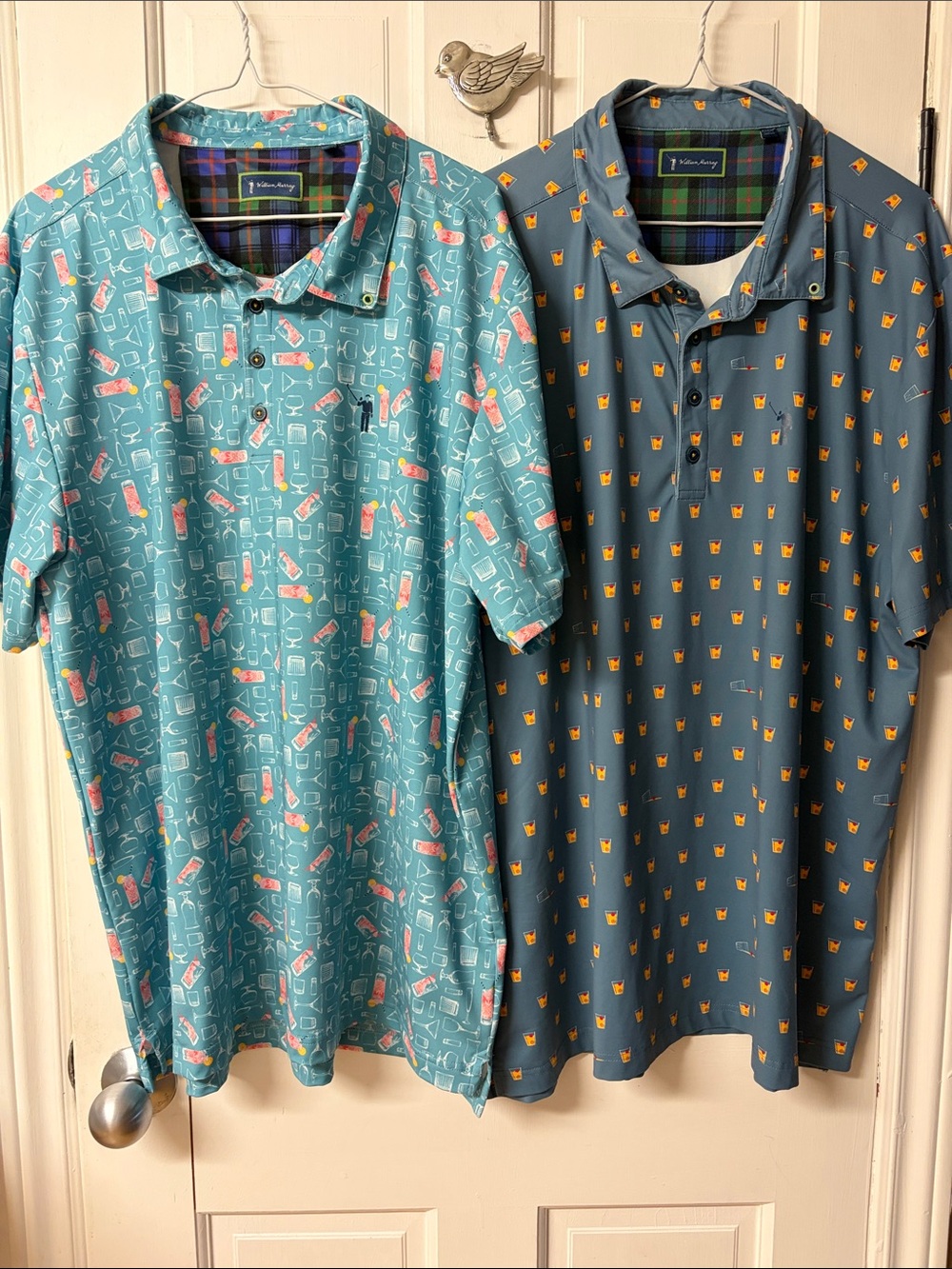 2 William Murray Golf polo shirts with drinks pattern men’s size XL
